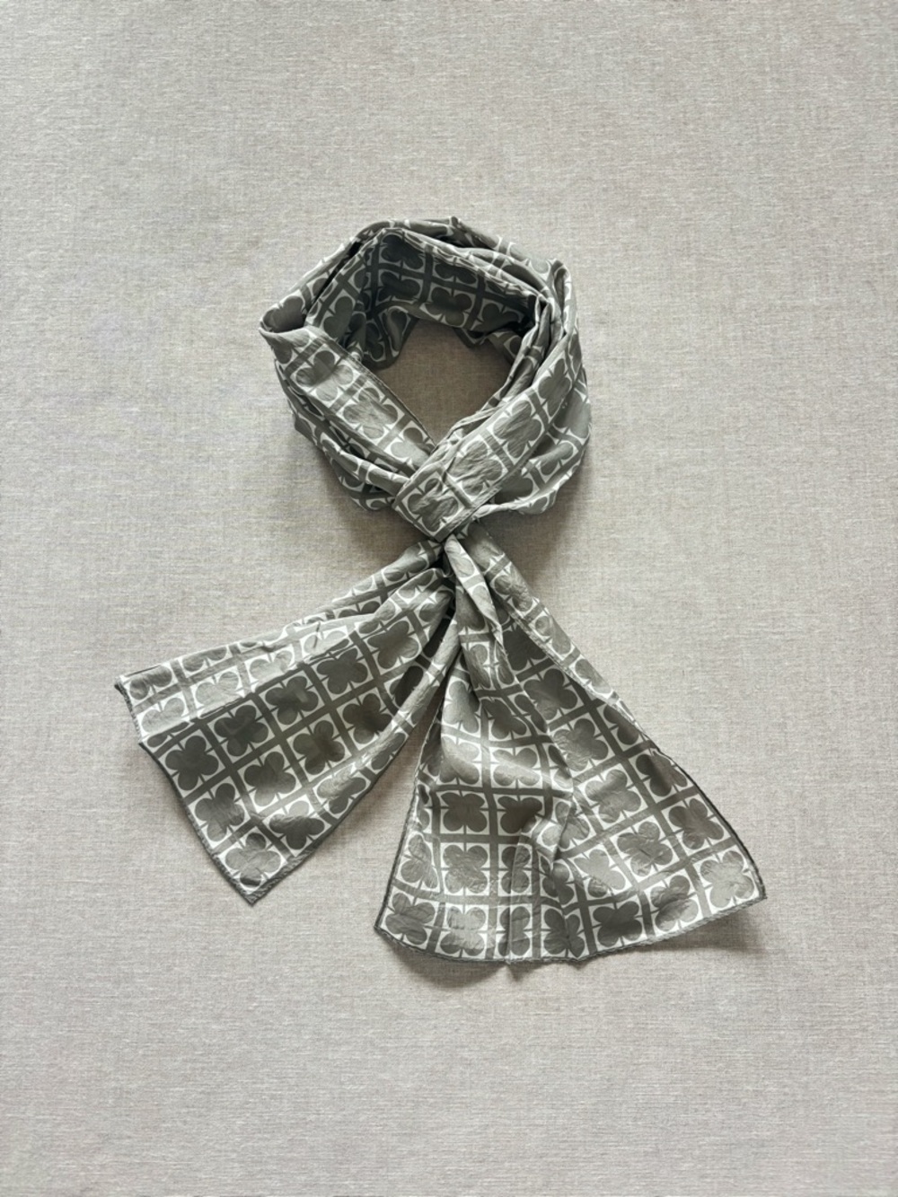 Liz Claiborne patterned grey silk scarf.
